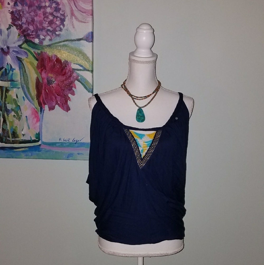 Guess Navy Beaded Neckline Lowback Size S